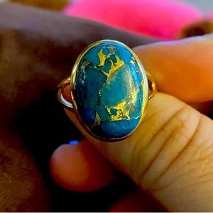 14k gold plated turquoise ring size 10